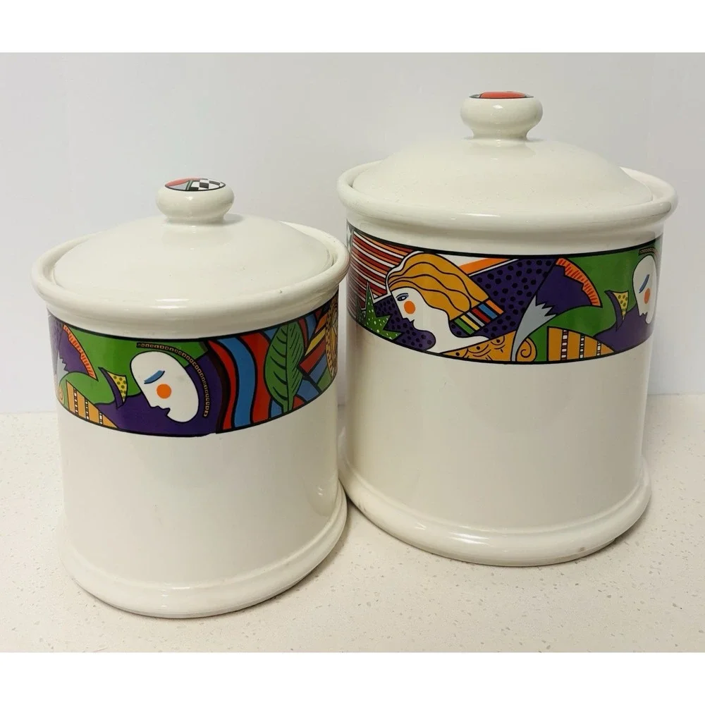Vintage Vitromaster METROPOLITAN Stoneware Ceramic Storage Containers Set Of 3